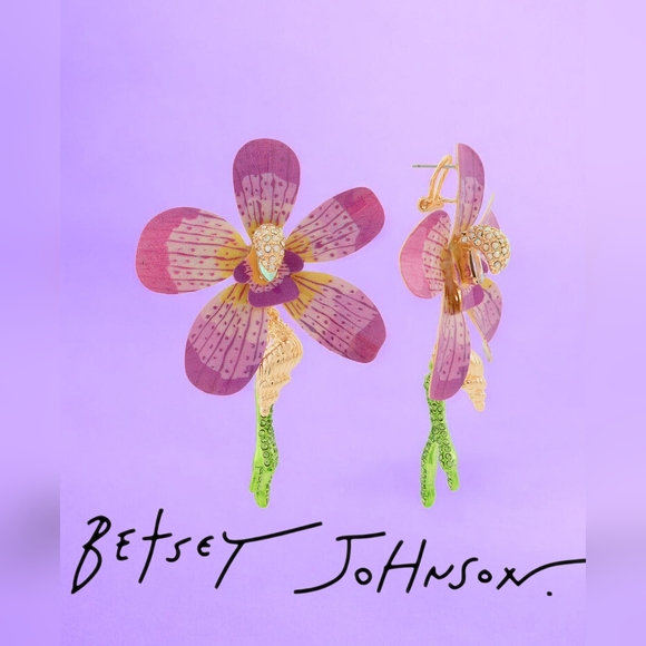 NEW Betsey Johnson Mermaid Jewels Orchid Coral Statement Earrings 3" Long Drop - Picture 2 of 5